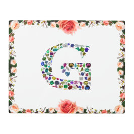 Impresión En Metal Gemstone Diamond Initial G Monograma Art