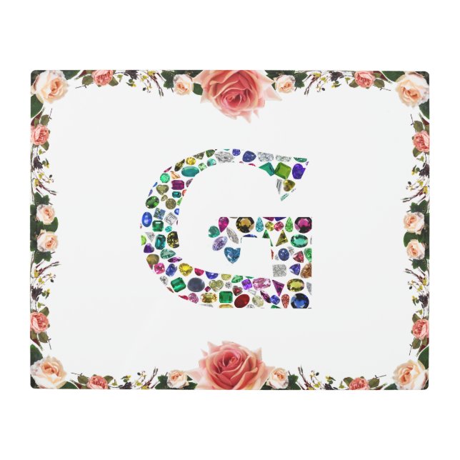 Impresión En Metal Gemstone Diamond Initial G Monograma Art (Anverso)