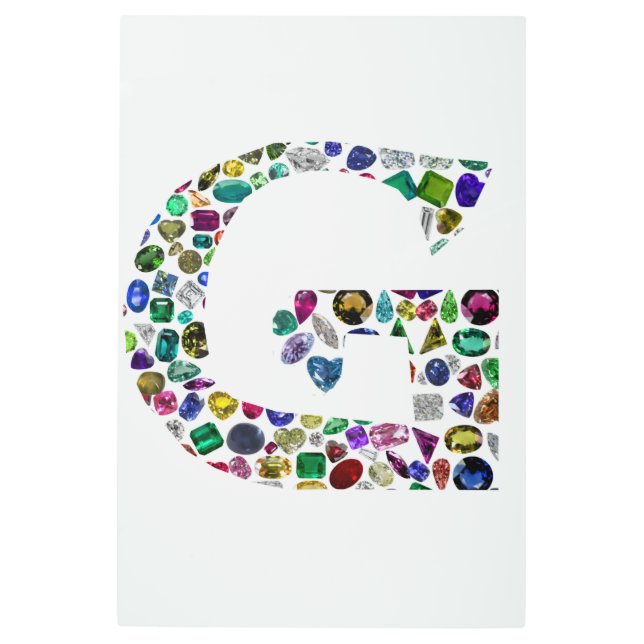 Impresión En Metal Gemstone Diamond Initial G Monograma Art (Anverso)