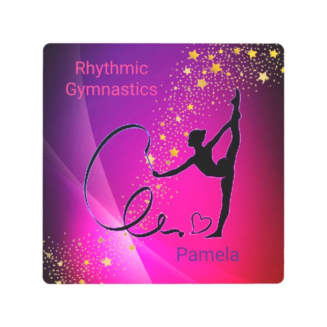 Impresión En Metal Gimnasia rítmica Estrellas de oro rosa y morado (Anverso)