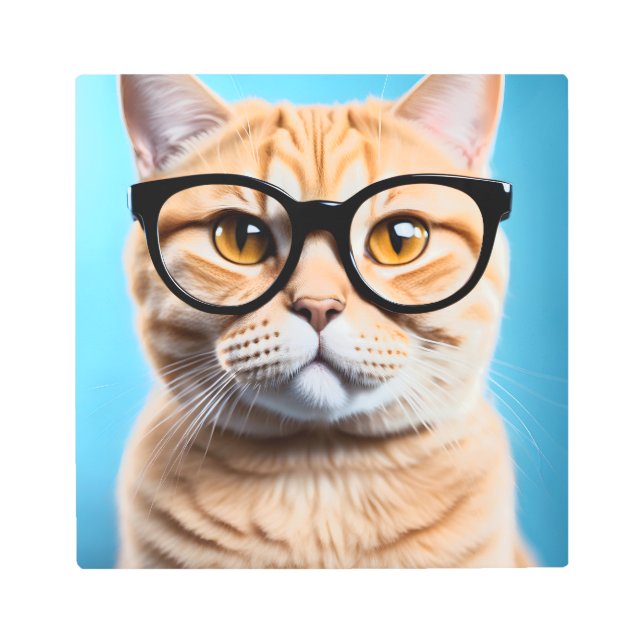 Impresión En Metal Ginger Cat Wearing Glass (Anverso)