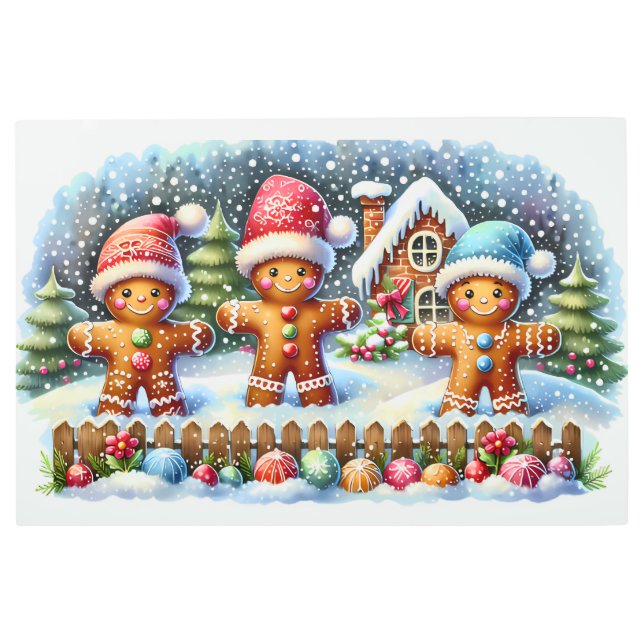 Impresión En Metal Gingerbread Family Snowy Christmas Scene (Anverso)