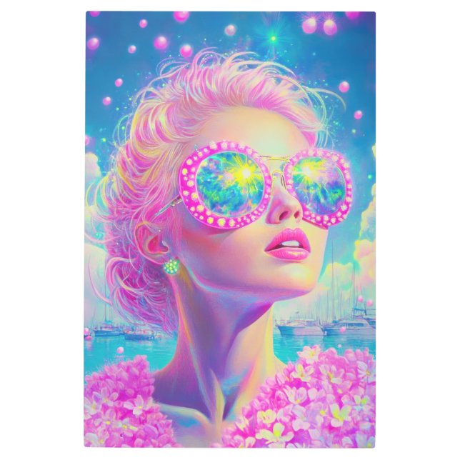 Impresión En Metal Glamorosa mujer neón con gafas de espuma (Anverso)