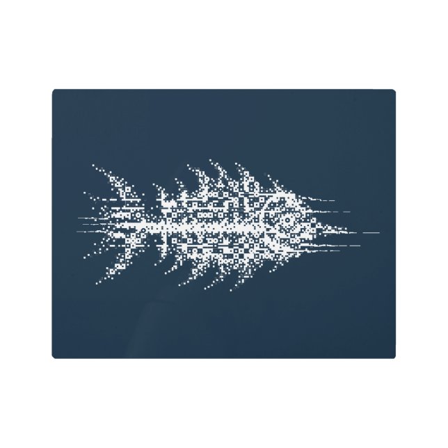 Impresión En Metal Glitch Pixel White Fish Wall Art (Anverso)