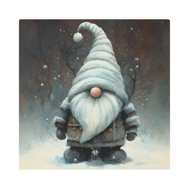 Impresión En Metal Gnome de invierno en un bosque nevado (Anverso)