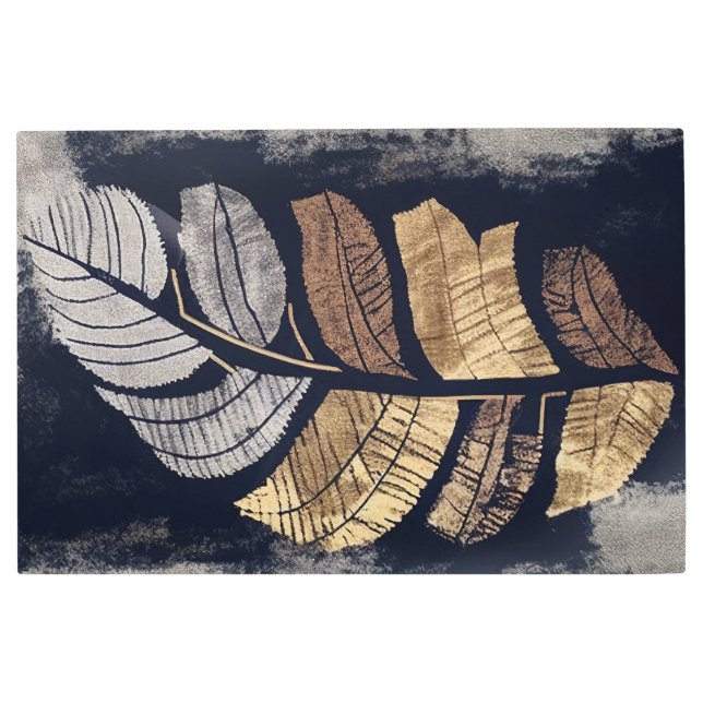 Impresión En Metal Gold and Silver Metallic Leaves Elegant Botanical  (Anverso)