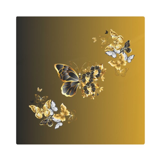 Impresión En Metal Golden Euphony – Black and Gold Butterfly Art (Anverso)