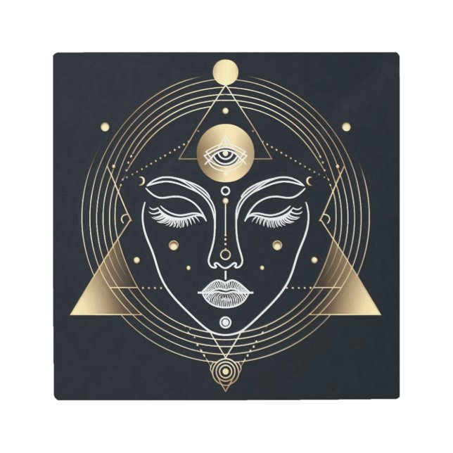 Impresión En Metal Golden Geometric Third Eye Feminine Design (Anverso)