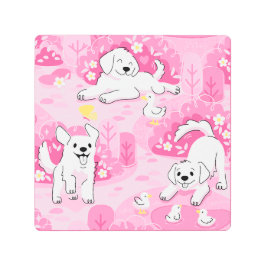 Impresión En Metal Golden Retriever Puppy in Pink Garden