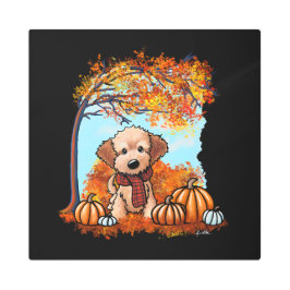 Impresión En Metal Goldendoodle Puppy Autumn KiniArt