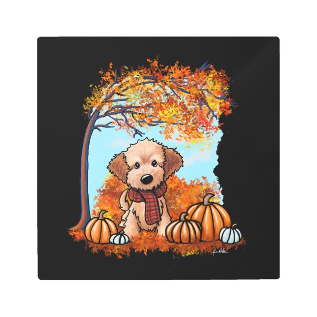 Impresión En Metal Goldendoodle Puppy Autumn KiniArt (Anverso)