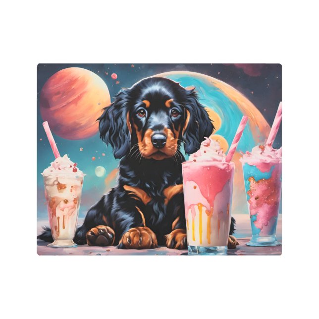 Impresión En Metal Gordon Setter Puppy N Milkshakes (Anverso)