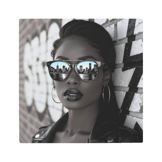Impresión En Metal Gorgous Woman in City with Sunglasses (Anverso)