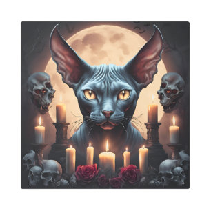 Impresión En Metal Gótico Elf Sphynx Cat Occult Gothic Wall Art