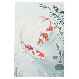Impresión En Metal "Graceful Koi: Serene Water Garden Illustration