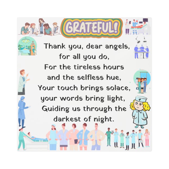 Impresión En Metal Gracias, querido personal del hospital. (Anverso)