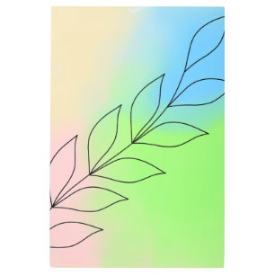 Impresión En Metal Gradiente Art Pastel de la línea de hojas Minimali