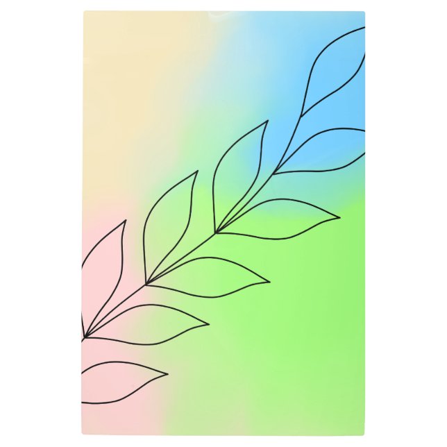 Impresión En Metal Gradiente Art Pastel de la línea de hojas Minimali (Anverso)