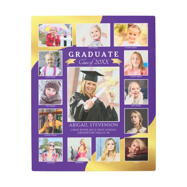 Impresión En Metal Graduación K-12 Collage de fotos Purple Gold (Anverso)