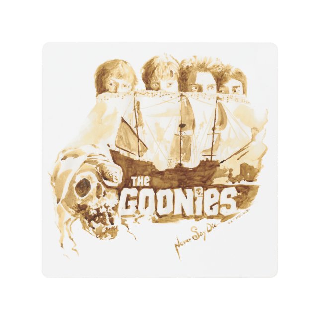 Impresión En Metal Gráfico de acuarela del barco pirata Goonies (Anverso)