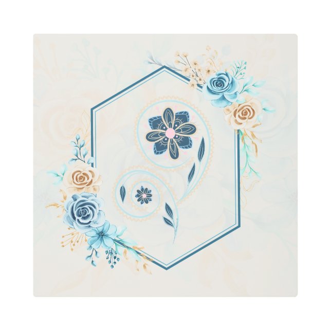Impresión En Metal Gráfico floral azul y Verde azulado, "Revitalizand (Anverso)