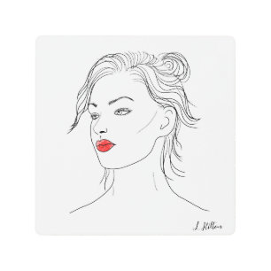 Impresión En Metal Gráfico   Mujer con lápiz labial rojo