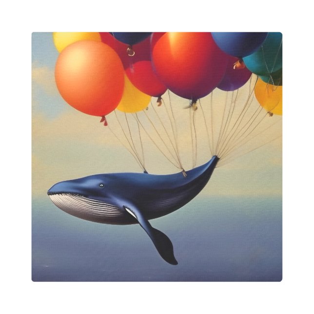 Impresión En Metal Gran ballena azul y globos aéreos (Anverso)