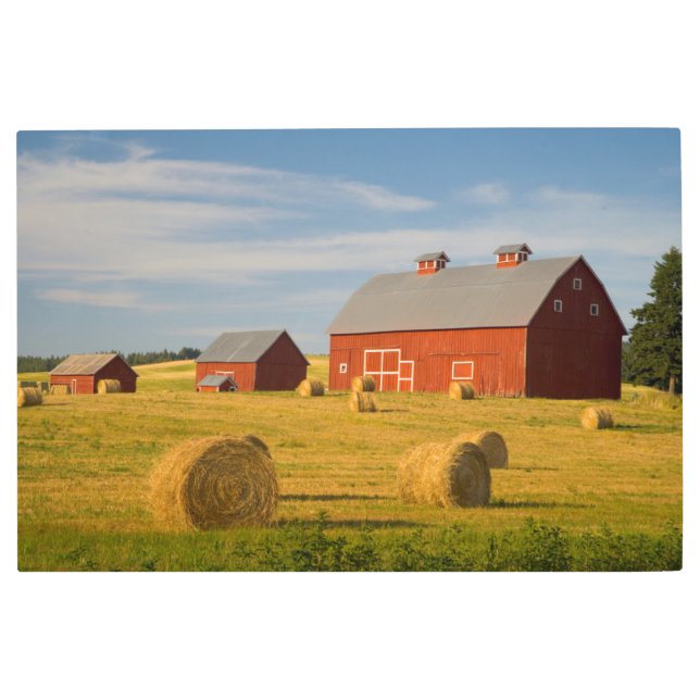 Impresión En Metal Granjas | Barrios rojos cerca de Hay Bales (Anverso)