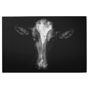 Impresión En Metal Granjas Captura de cabeza de vaca de B&W