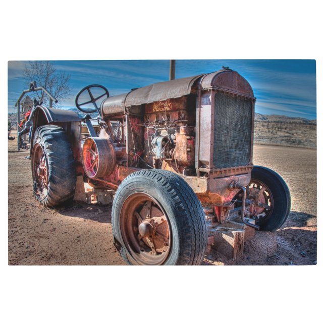 Impresión En Metal Granjas | Rusty Antique Tractor (Anverso)