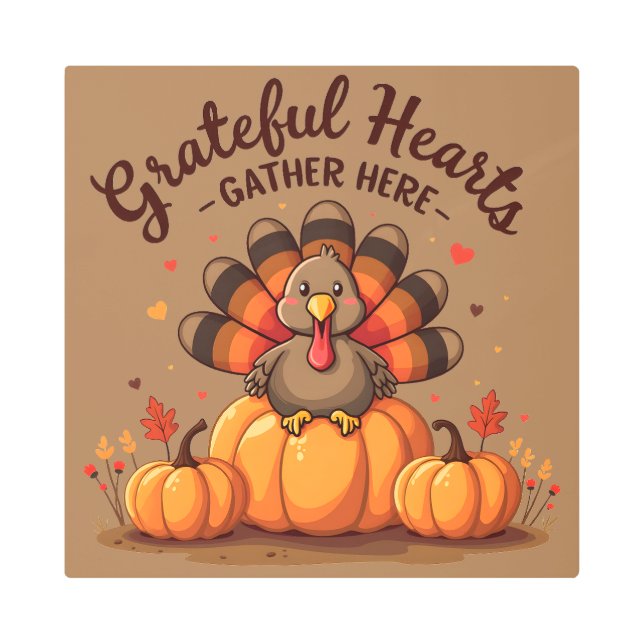 Impresión En Metal Grateful Hearts Thanksgiving Turkey (Anverso)