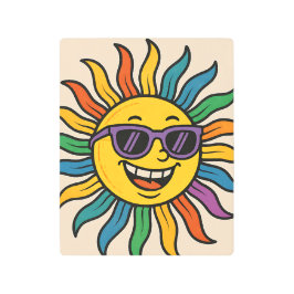 Impresión En Metal Groovy Smiling Sun Metal Print | Retro 70s