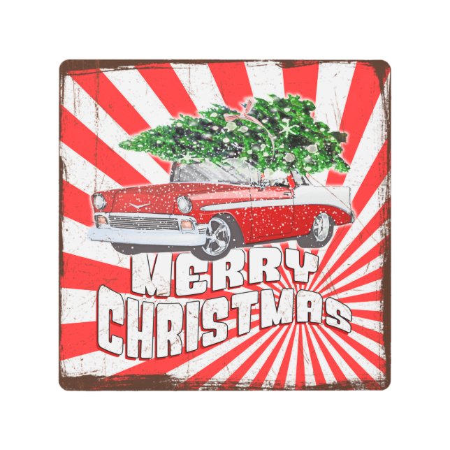 Impresión En Metal Grunge a los Navidades de autos clásicos de la épo (Anverso)