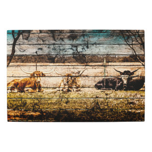 Impresión En Metal Grupo de Longhorns en madera con problemas de camp