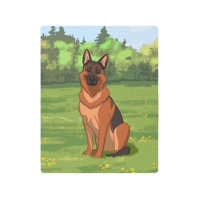 Impresión En Metal GSD de Pastor Alemán Rojo y Negro (Anverso)