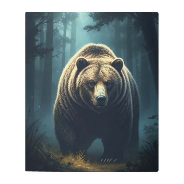 Impresión En Metal Guardián del oso del bosque bajo la luz de la luna (Anverso)