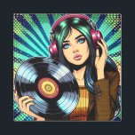Impresión En Metal Guay Pop Art Comic Style Chica con álbum Vinyl<br><div class="desc">Chica de cómic al estilo del arte pop con auriculares para escuchar música y un disco de vinilo en sus manos.</div>