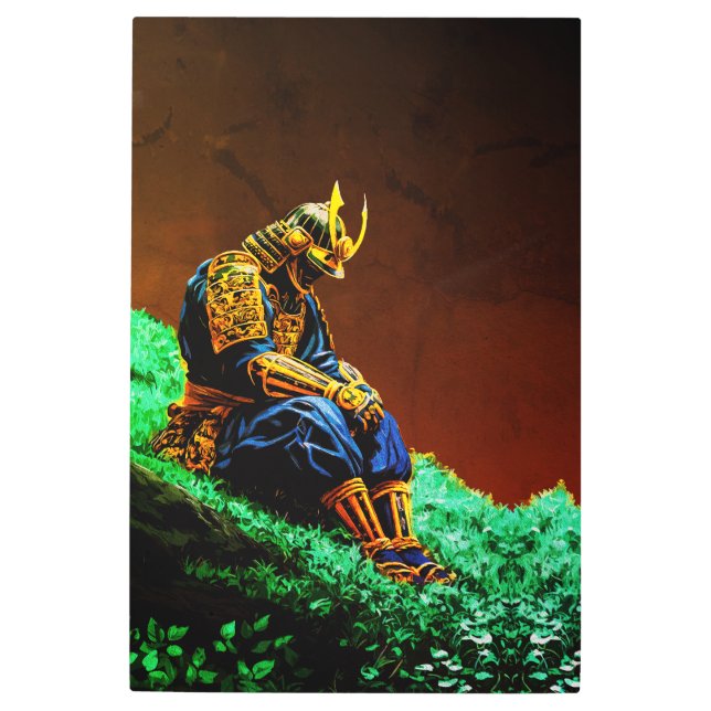 Impresión En Metal Guerrero de Samurai en armería dorada - japonés ép (Anverso)