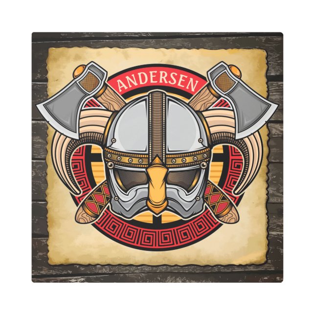 Impresión En Metal Guerrero de Viking Nórdico AÑADIR NOMBRE NOMBRE Nó (Anverso)