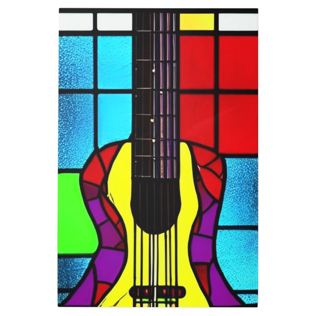 Impresión En Metal Guitarra mosaica en vidrio manchado (Anverso)