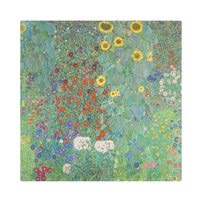 Impresión En Metal Gustav Klimt - Jardín de campo con girasoles (Anverso)