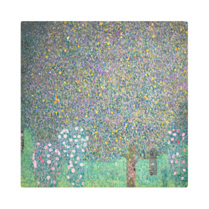 Impresión En Metal Gustav Klimt - Rosebushes bajo los árboles