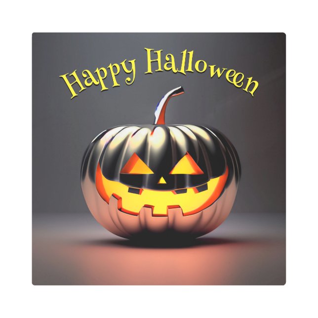 Impresión En Metal Halloween de calabaza brillante (Anverso)