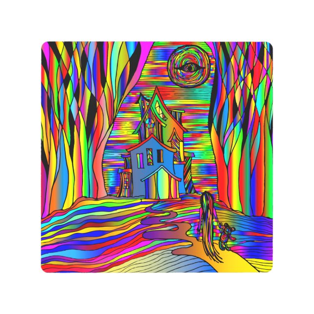 Impresión En Metal Halloween embrujado casa temerosa Resumen colorido (Anverso)