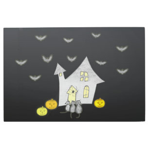 Impresión En Metal Halloween House, gatos negros, murciélagos, calaba