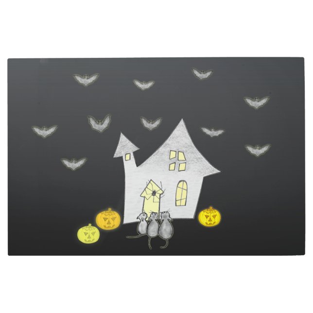 Impresión En Metal Halloween House, gatos negros, murciélagos, calaba (Anverso)