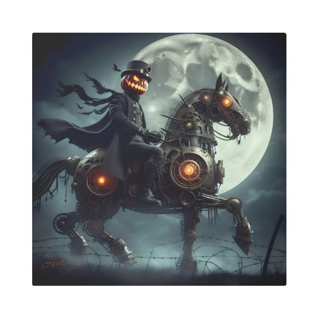 Impresión En Metal Halloween Steampunk Headless Horseman (Anverso)