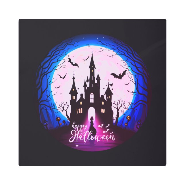 Impresión En Metal Halloween, un castillo feliz (Anverso)