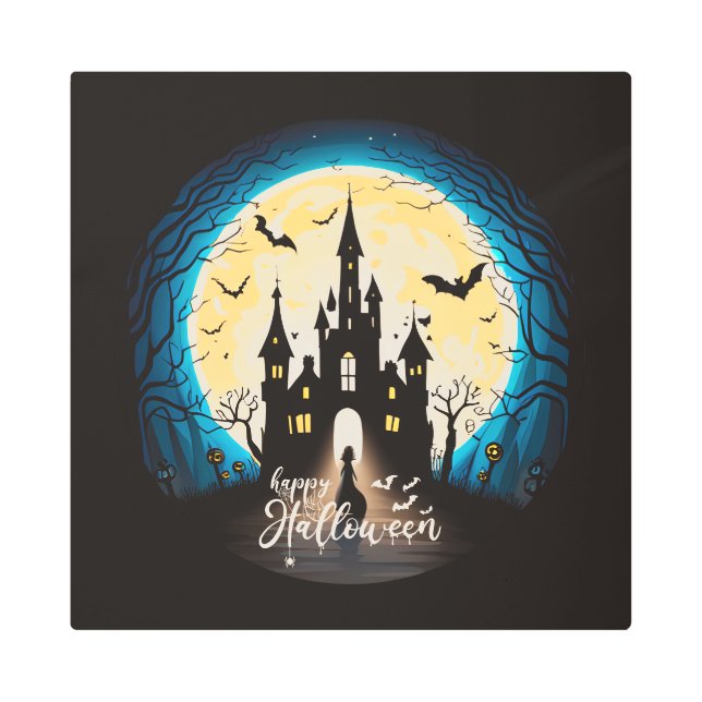 Impresión En Metal Halloween, un castillo feliz (Anverso)