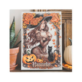 Impresión En Metal Halloween Wall Art: Mujer con Gorra y Naranja negr